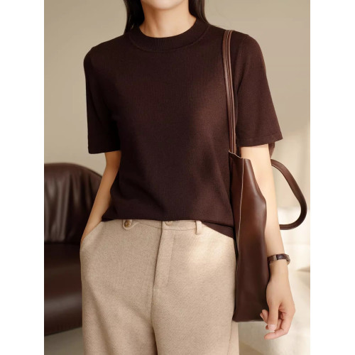 福利款 無補 女士全羊毛針織衫 圓領五分袖打底衫 中袖 春秋款