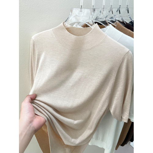 春秋2025新款別致半高領中袖針織打底衫上衣女寬松高級感灰色毛衣