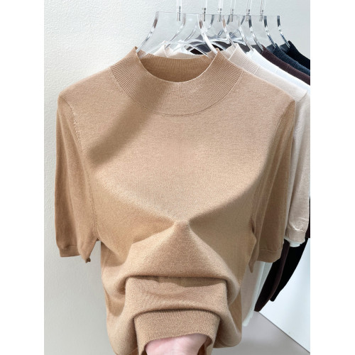 春秋2025新款別致半高領中袖針織打底衫上衣女寬松高級感灰色毛衣