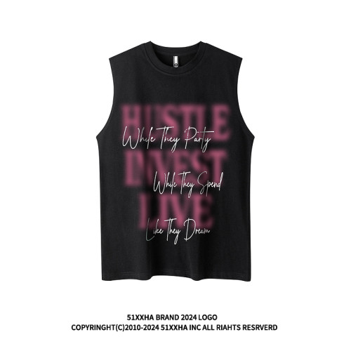 51嘻哈ins歐美潮牌寬松純棉坎肩背心健身運動復古字母無袖T恤男生