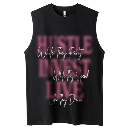 51嘻哈ins歐美潮牌寬松純棉坎肩背心健身運動復古字母無袖T恤男生