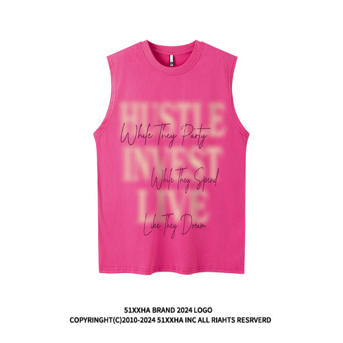 51嘻哈ins歐美潮牌寬松純棉坎肩背心健身運動復古字母無袖T恤男生