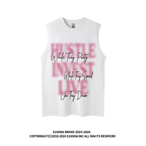 51嘻哈ins歐美潮牌寬松純棉坎肩背心健身運動復古字母無袖T恤男生