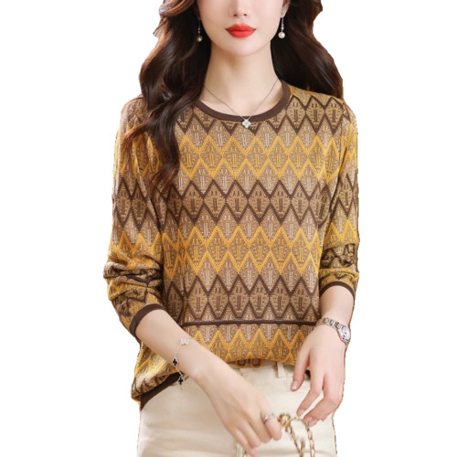 春夏裝圓領套頭條紋針織純棉上衣女長袖短款寬松毛衣打底衫薄外搭