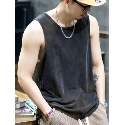 230g純棉男士背心夏季美式復古水洗無袖t恤男運動健身坎肩汗衫潮