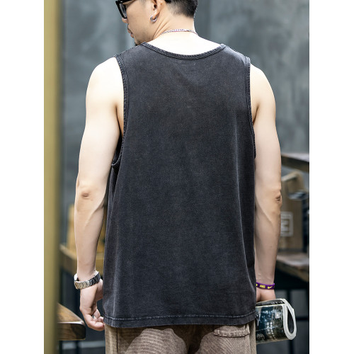 230g純棉男士背心夏季美式復古水洗無袖t恤男運動健身坎肩汗衫潮