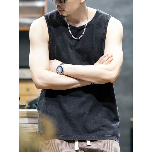 230g純棉男士背心夏季美式復古水洗無袖t恤男運動健身坎肩汗衫潮