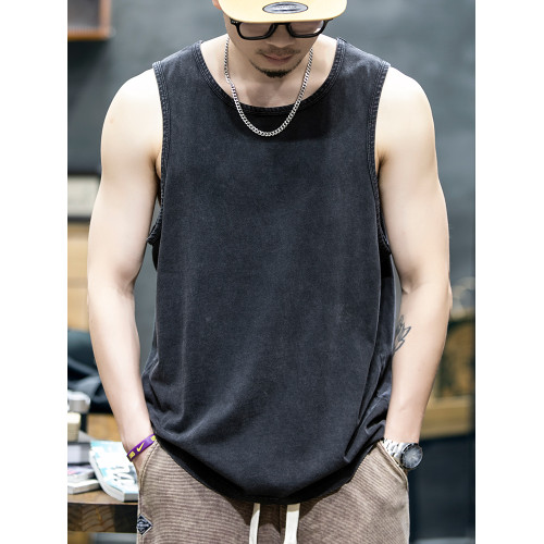 230g純棉男士背心夏季美式復古水洗無袖t恤男運動健身坎肩汗衫潮