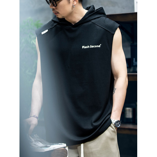 連帽運動背心男寬松潮牌純棉無袖t恤夏季新款230g健身坎肩上衣潮