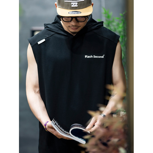 連帽運動背心男寬松潮牌純棉無袖t恤夏季新款230g健身坎肩上衣潮