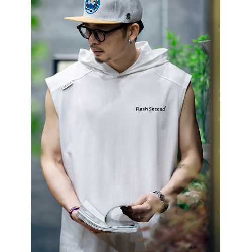 連帽運動背心男寬松潮牌純棉無袖t恤夏季新款230g健身坎肩上衣潮