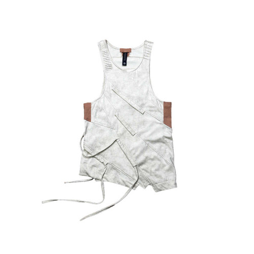 CHAUNK先鋒沙丘廢土解搆不對稱純棉蠟染做舊水洗流蘇無袖T恤背心