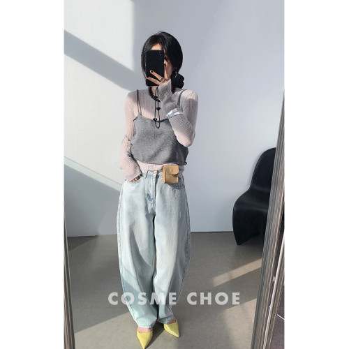 韓系時尚羊毛坑條針織打底衫女25春薄款修身曡穿吊帶背心防曬上衣