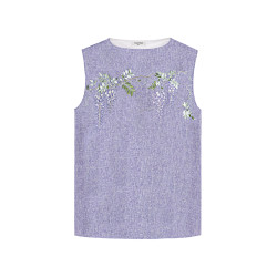 蔓野 紫藤刺綉一字領寬松夏季無袖T恤背心 山穀少年原創設計男裝