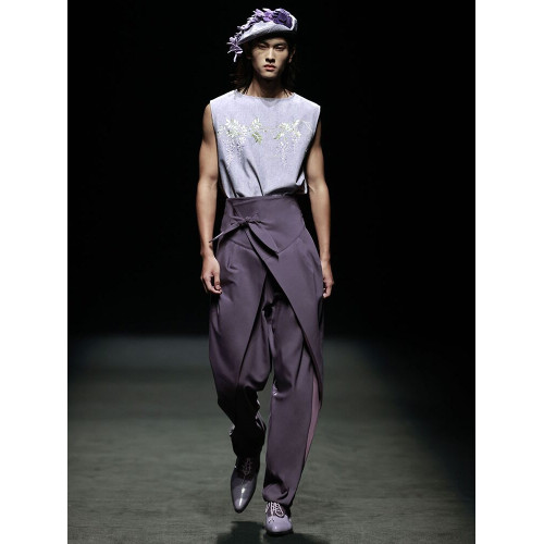 蔓野 紫藤刺綉一字領寬松夏季無袖T恤背心 山穀少年原創設計男裝