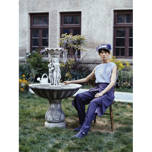 蔓野 紫藤刺綉一字領寬松夏季無袖T恤背心 山穀少年原創設計男裝