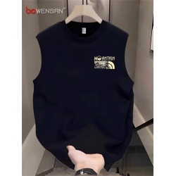 高級純棉背心男士夏季無袖t恤2025新款透氣涼感運動坎肩上衣男款