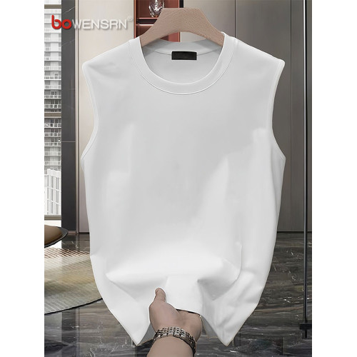 高級純棉背心男士夏季無袖t恤2025新款透氣涼感運動坎肩上衣男款