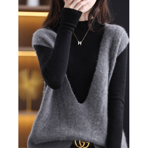 秋季新款針織V領韓版羊絨衫女套頭內搭無袖馬甲毛衣純羊毛打底衫