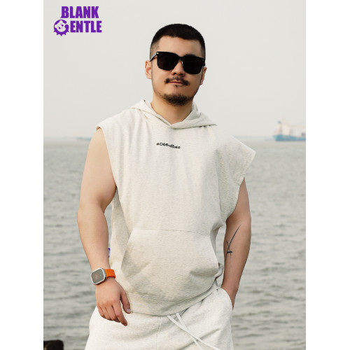 BlankGentle連帽無袖衛衣男夏季寬松運動健身背心坎肩（尺碼偏大