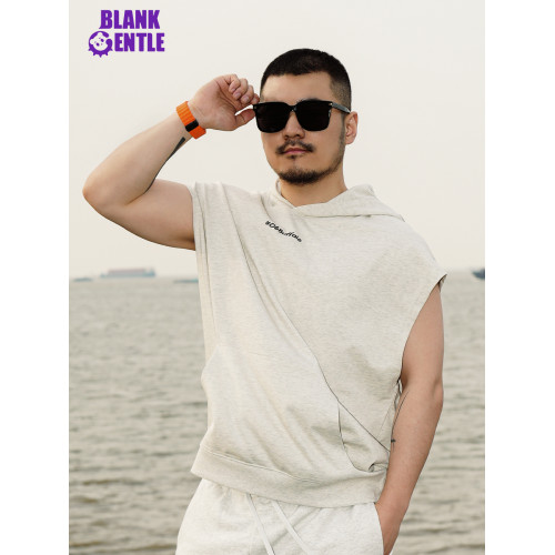 BlankGentle連帽無袖衛衣男夏季寬松運動健身背心坎肩（尺碼偏大