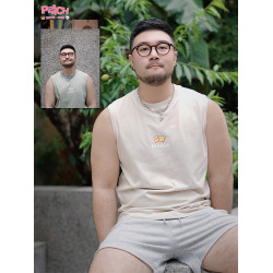 PEAACH日系純棉純色寬松大碼背心男復古美式印花圓領無袖T恤情侶