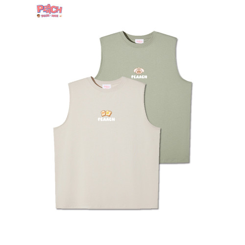 PEAACH日系純棉純色寬松大碼背心男復古美式印花圓領無袖T恤情侶