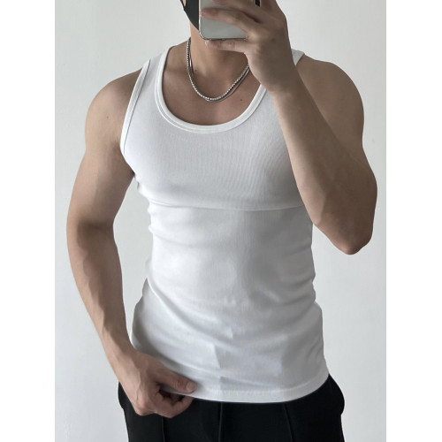 夏季背心粗螺紋健身跨欄運動美式緊身吸汗彈力修身黑色打底上衣男