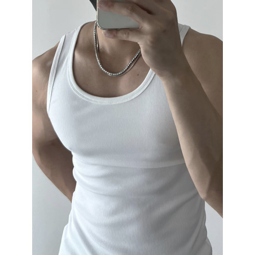 夏季背心粗螺紋健身跨欄運動美式緊身吸汗彈力修身黑色打底上衣男