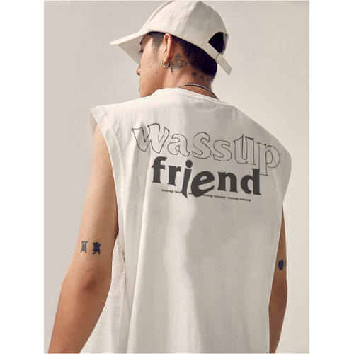 WASSUP HEODS無袖背心男士夏季潮牌健身運動坎肩衣服男裝短袖t恤