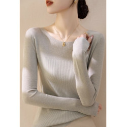 淺灰色針織打底衫女裝秋季2025新款大碼高級感內搭毛衣一字肩上衣