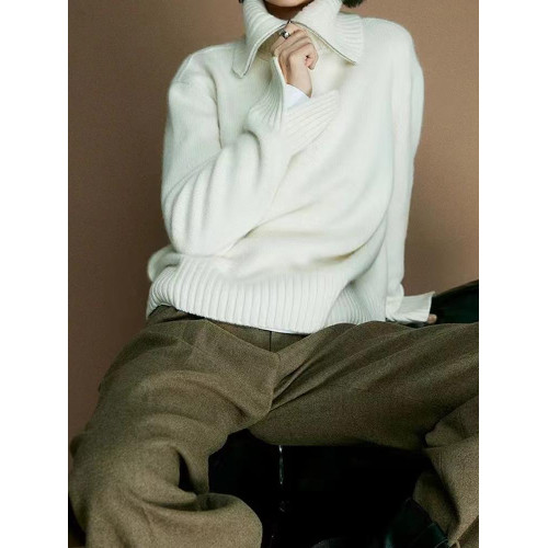 半拉鍊翻高領套頭羊絨毛衣女秋冬新款保暖加厚純色羊毛針織打底衫