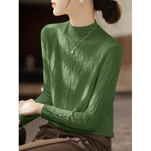 Basic House/百家好米白色半高領針織打底衫女秋季高級感內搭上衣