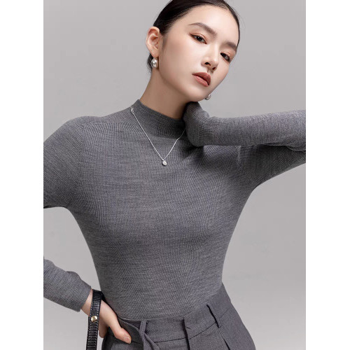 100%可機洗精紡羊毛半高領修身無縫針織內搭打底衫女秋冬百搭毛衣
