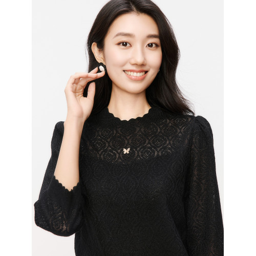 珂萊蒂爾2025春季新款純色提花羊毛衫女通勤針織衫打底衫毛衣薄款