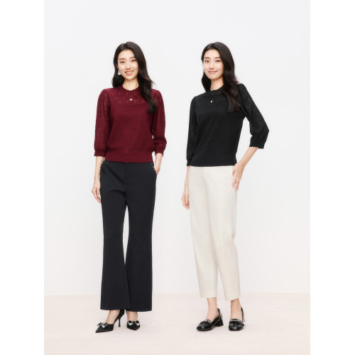 珂萊蒂爾2025春季新款純色提花羊毛衫女通勤針織衫打底衫毛衣薄款