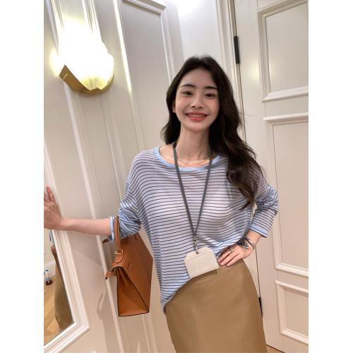 薄款圓領微透超細天絲針織打底衫女寬松紫色防曬衫長袖顯瘦罩衫