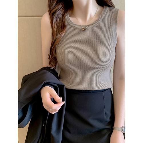 氣質冰絲針織小背心女夏季西裝內搭吊帶打底衫短款遮副乳無袖上衣