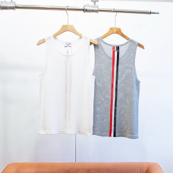 潮款TB背心提花鏤空網眼透氣男女休閒夏季無袖圓領T恤THGWBRGMEN