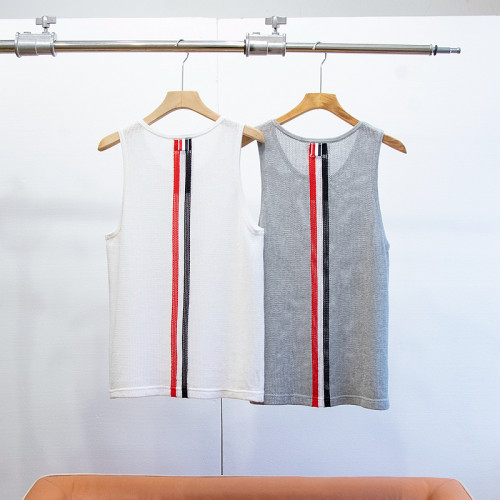 潮款TB背心提花鏤空網眼透氣男女休閒夏季無袖圓領T恤THGWBRGMEN