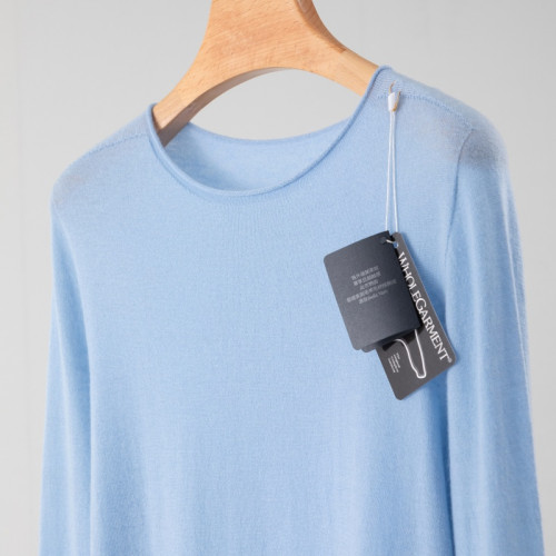 一線成衣敭子紗精紡100羊毛圓領針織打底衫女寬松休閒簡約薄毛衣