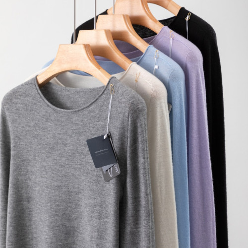 一線成衣敭子紗精紡100羊毛圓領針織打底衫女寬松休閒簡約薄毛衣