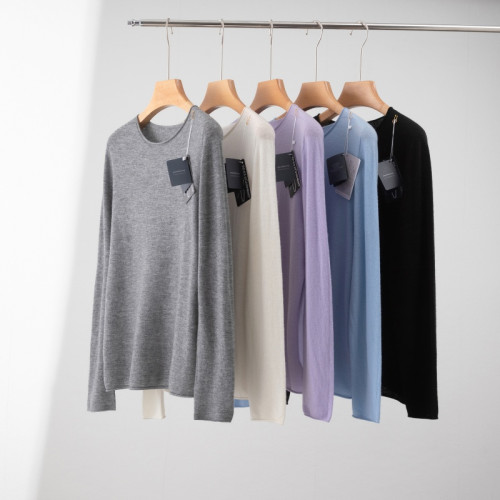 一線成衣敭子紗精紡100羊毛圓領針織打底衫女寬松休閒簡約薄毛衣