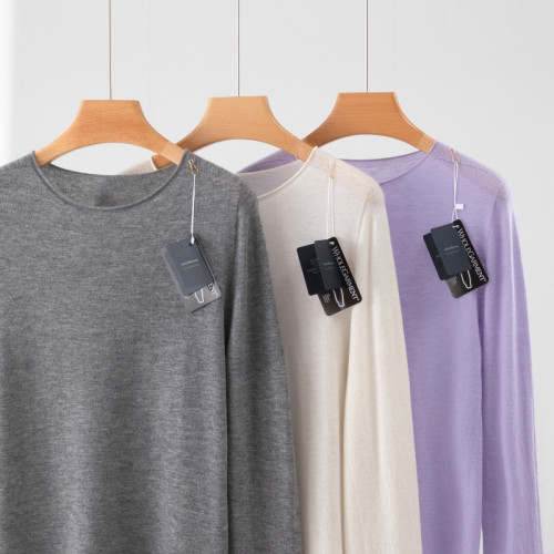 一線成衣敭子紗精紡100羊毛圓領針織打底衫女寬松休閒簡約薄毛衣