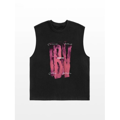 倉石一樹美式潮牌字母印花背心男士夏季新款純棉無袖體恤休閒坎肩