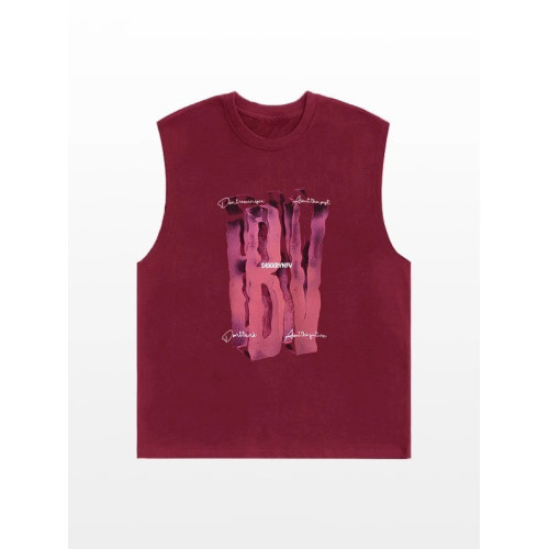 倉石一樹美式潮牌字母印花背心男士夏季新款純棉無袖體恤休閒坎肩