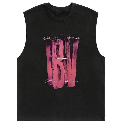 倉石一樹美式潮牌字母印花背心男士夏季新款純棉無袖體恤休閒坎肩