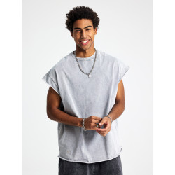 美式高街痞帥水洗做舊散邊拼接運動健身坎肩寬肩無袖T恤背心男潮