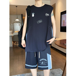 背心籃球套裝男孩初高中學生冰絲速乾無袖t恤青少年大童運動衣服