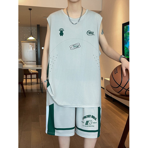 背心籃球套裝男孩初高中學生冰絲速乾無袖t恤青少年大童運動衣服